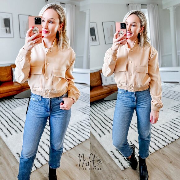 Sailor Cropped Utility Bomber Jacket | Women's Fall Fashion | Tan Neutral - Picture 3 of 9